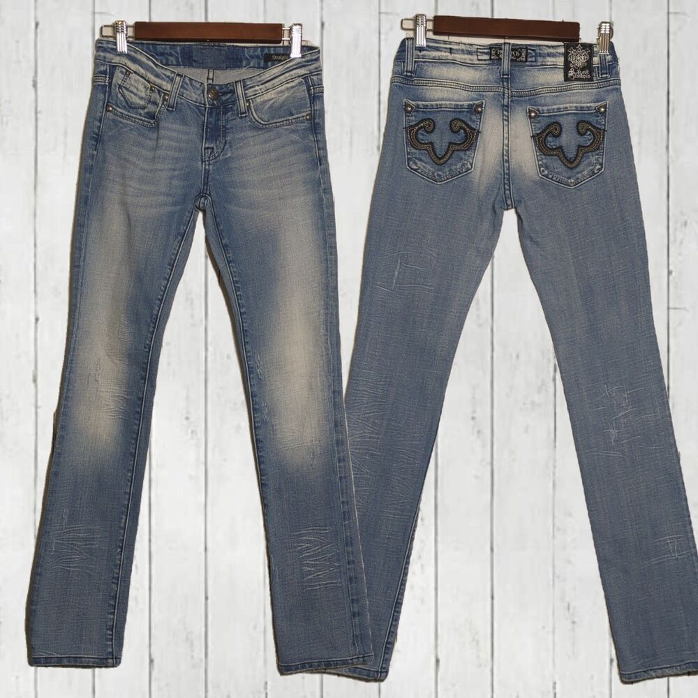 Rerock Los Angeles Jeans 25 Low Rise Y2K Light Wash Straight Leg Whiskered